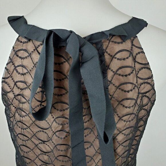 Kenar Black Silk Lace Overlay Sleeveless Evening Party Halter Top Blouse sz 10 - Picture 4 of 7